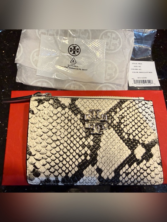 Tory Burch Handbags - Tory Burch Britten Snake Embossed Leather Zip Card Case
